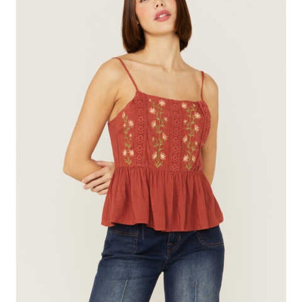 Embroidered Rust Top